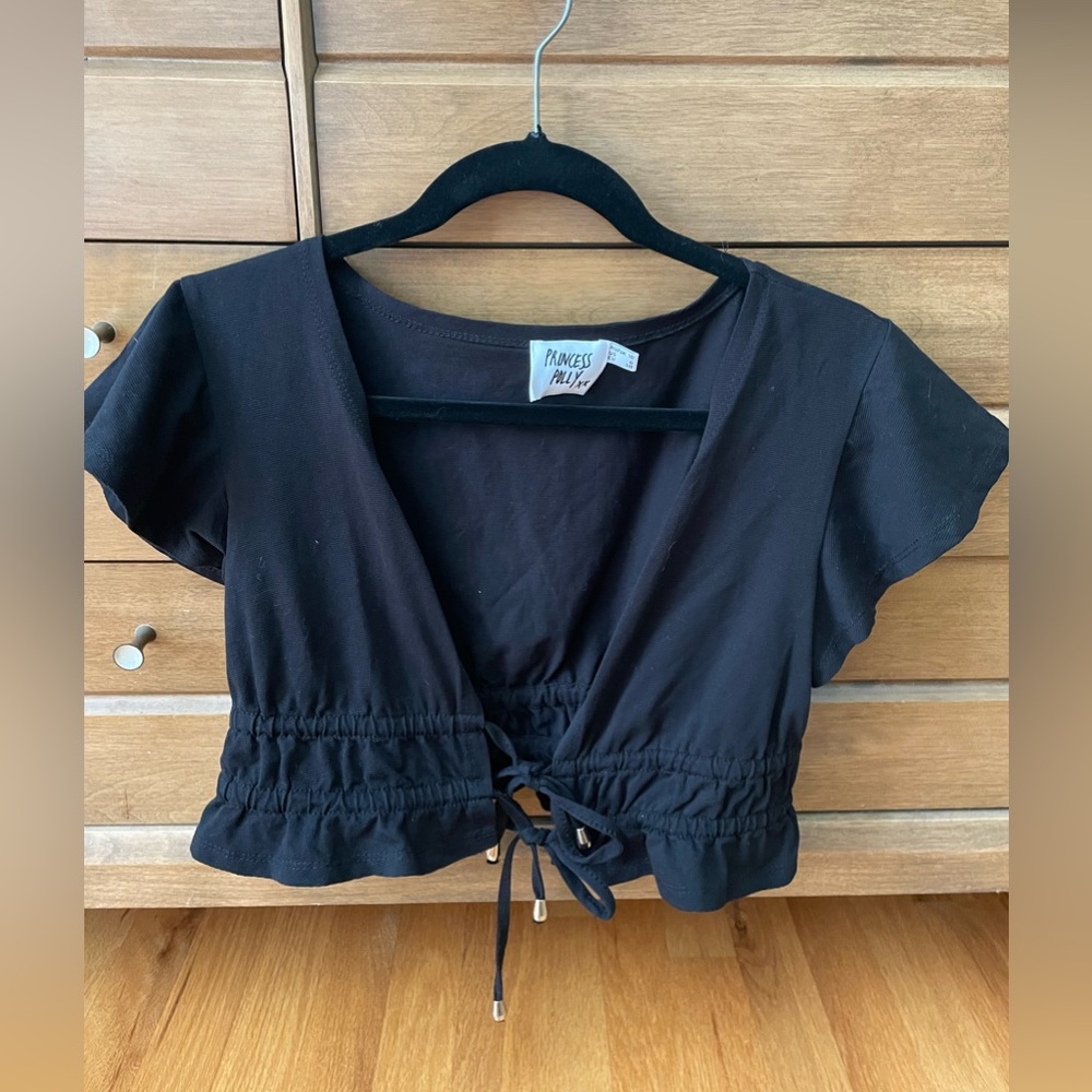 Princess Polly Black Cropped Tie Blouse
